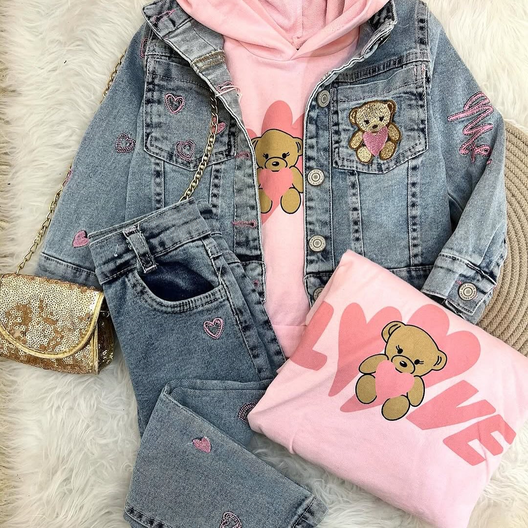 Conjuntinho desenhos 092 (3 PEÇAS) (JEANS)